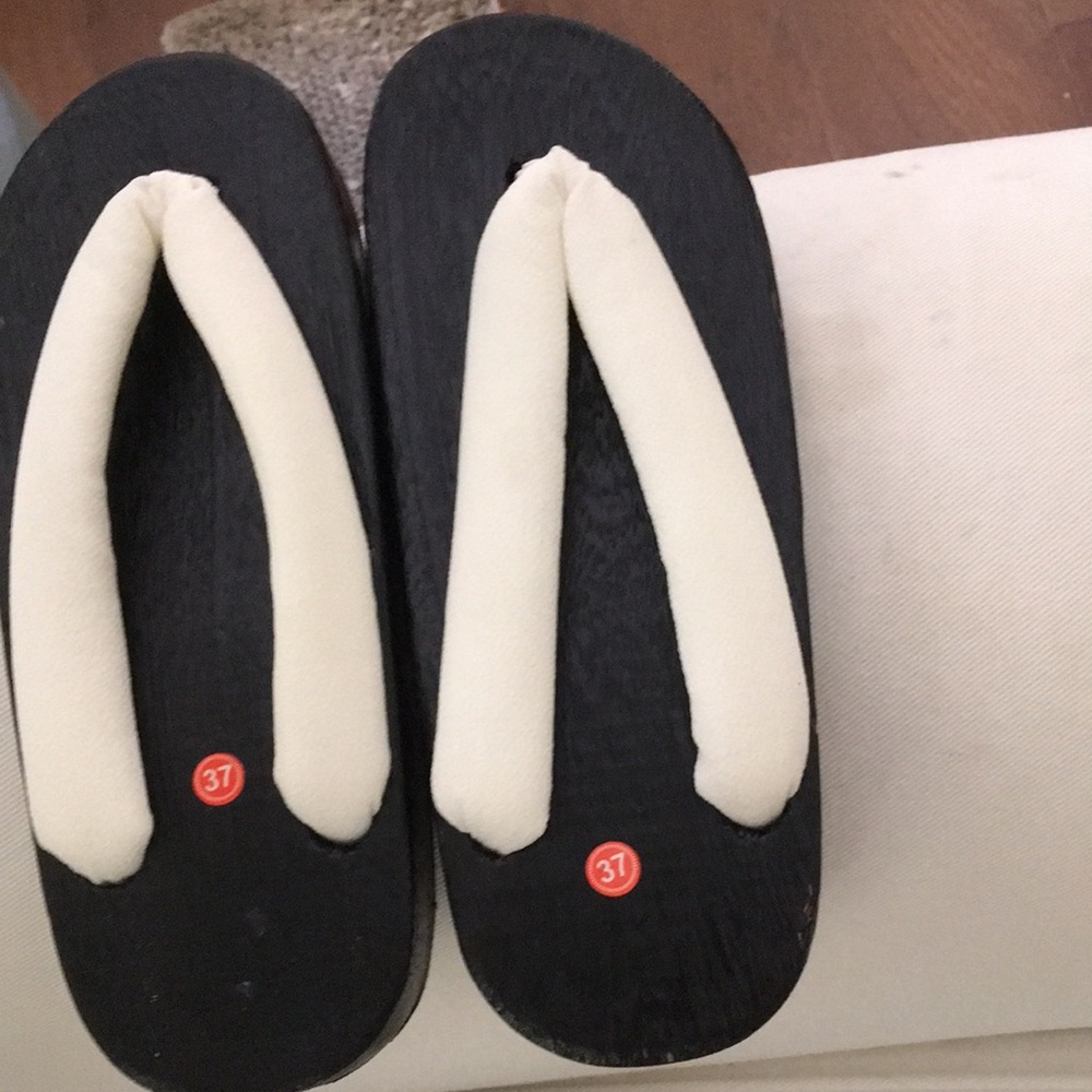 Black Footbed Sandals with Cream Fabric Straps